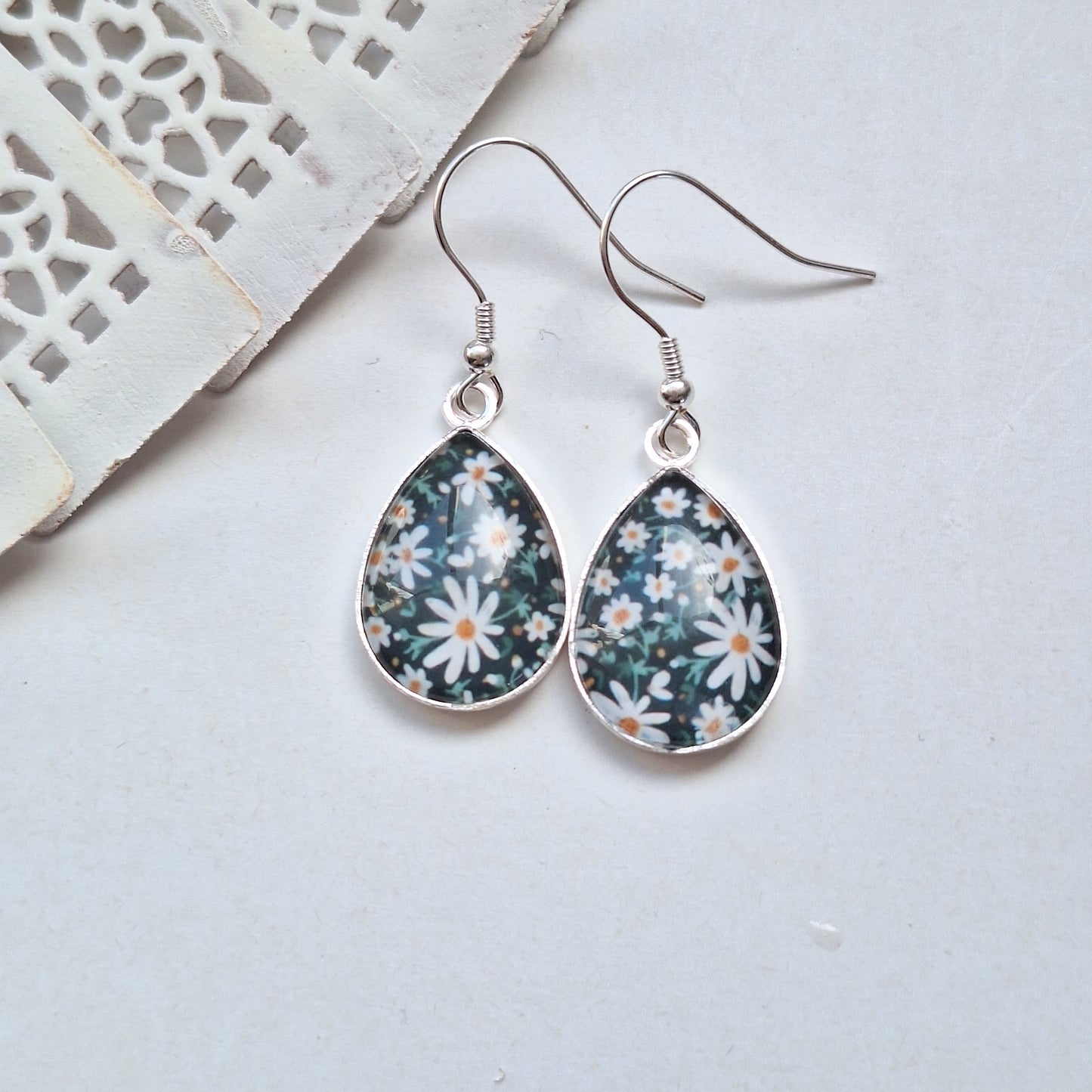 Glass Dome Earrings - Sterling Silver Hooks