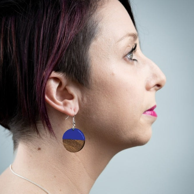 Large round wood and resin drops - blue