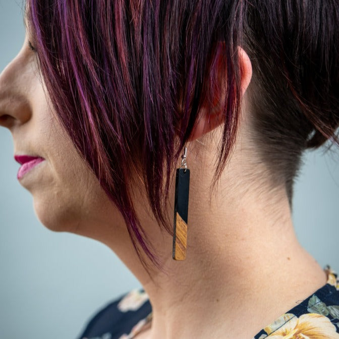 Long Wood & Resin Drops - Black