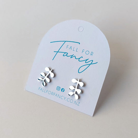 Small silver stainless steel studs each earring has 6 small leaves off a main stem