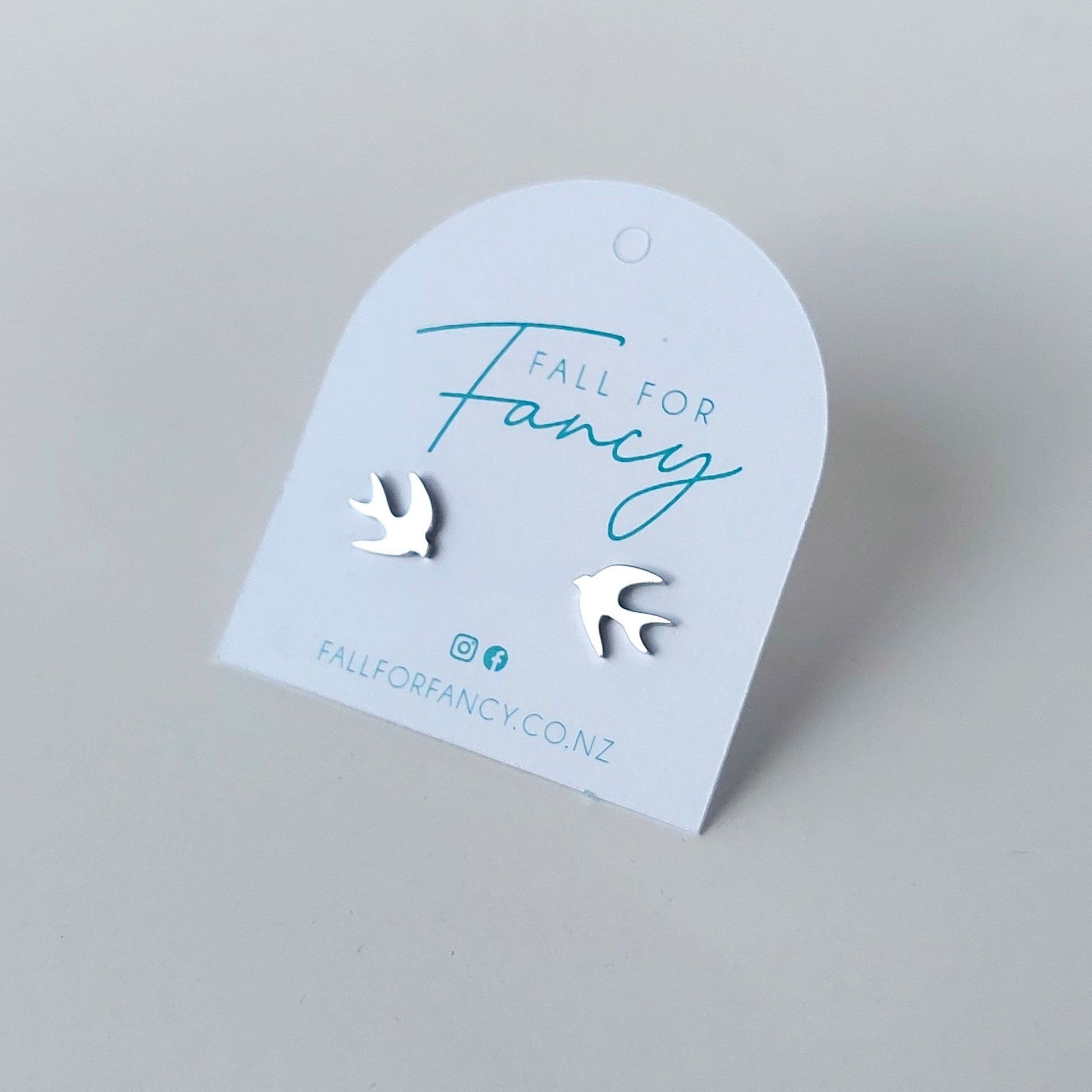 small bird studs in silver stainless steel