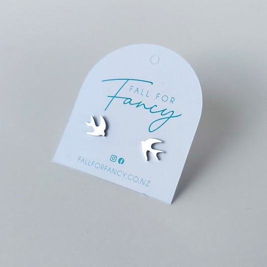 small bird studs in silver stainless steel