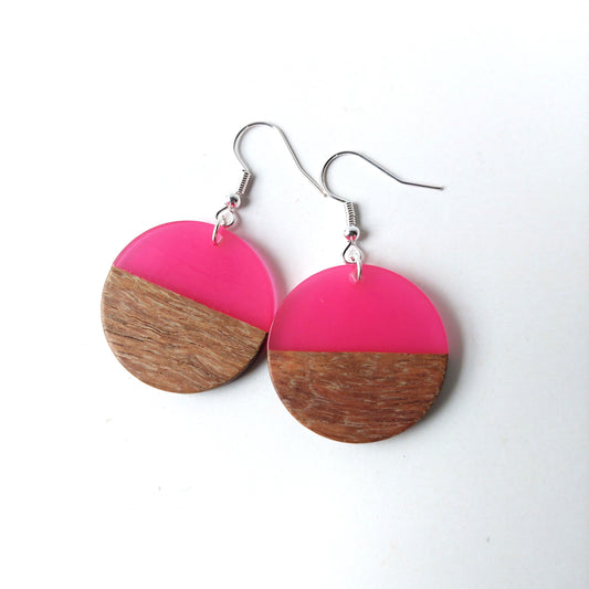 Large round wood and resin drops - Pink