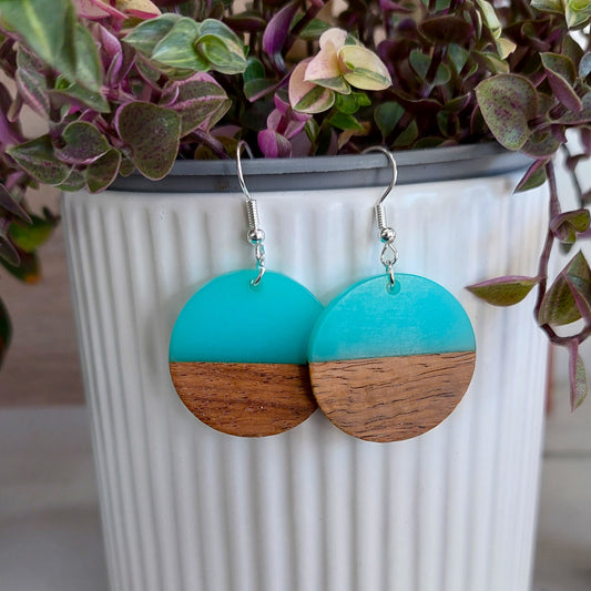 Large round wood and resin drops - Turquoise