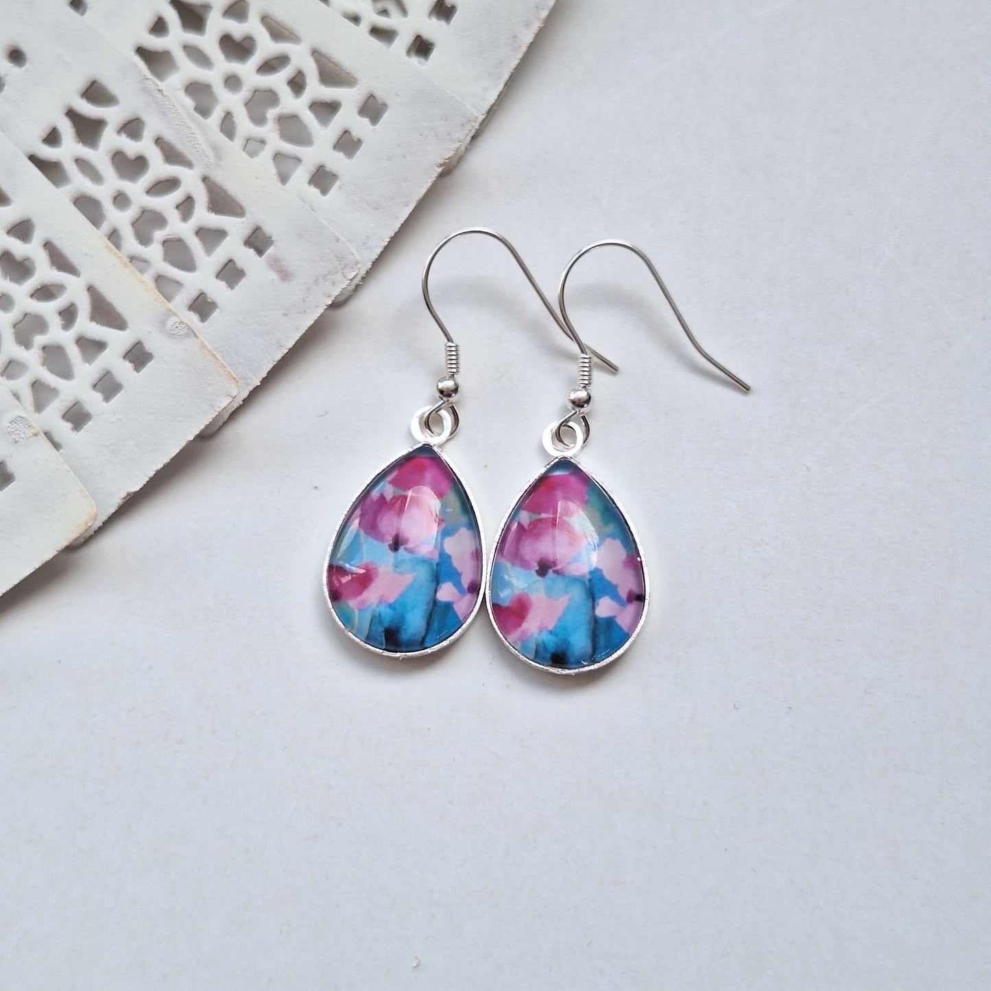 Glass Dome Earrings - Sterling Silver Hooks