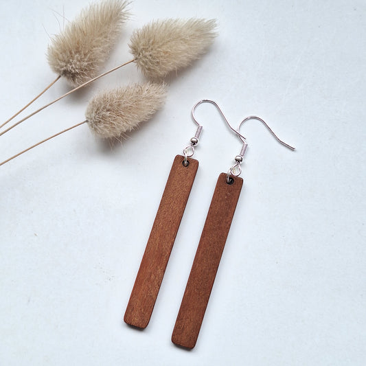 Long Wood Oblong Earrings
