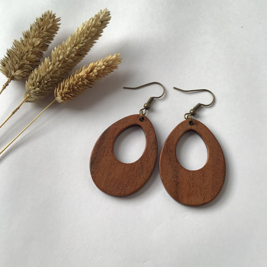 Large wood teardrop earrings