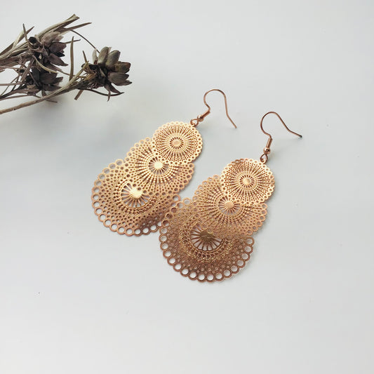 Layered Lace Earrings - Rose Gold