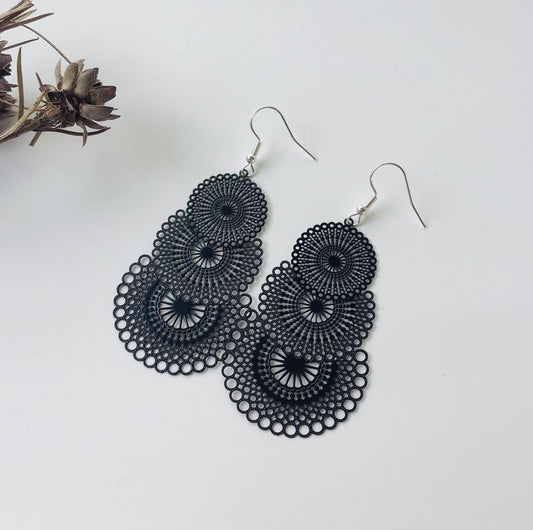 Layered Lace Earrings - Black